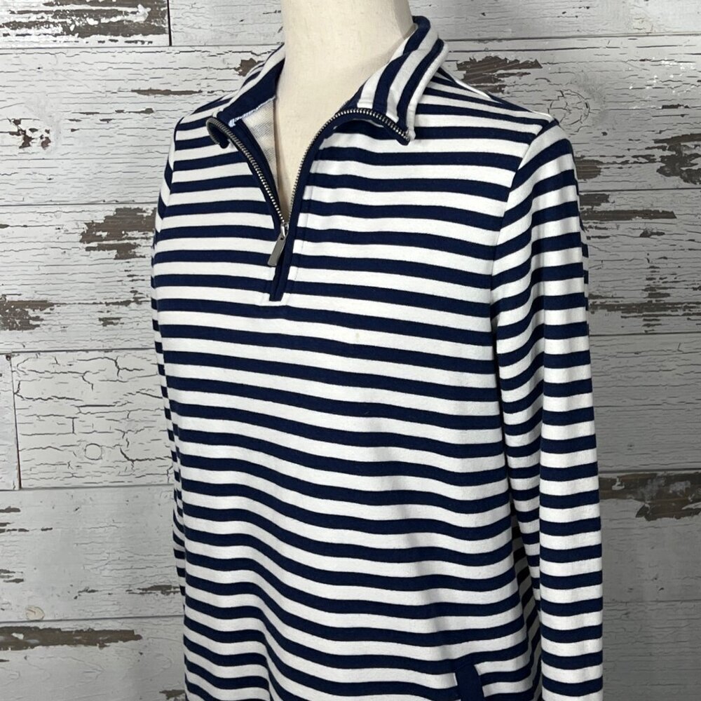 LANDS’ END SERIOUS SWEATS 1/4 Zip Casual Dress Blue White Stripe Sz XS - Picture 3 of 7